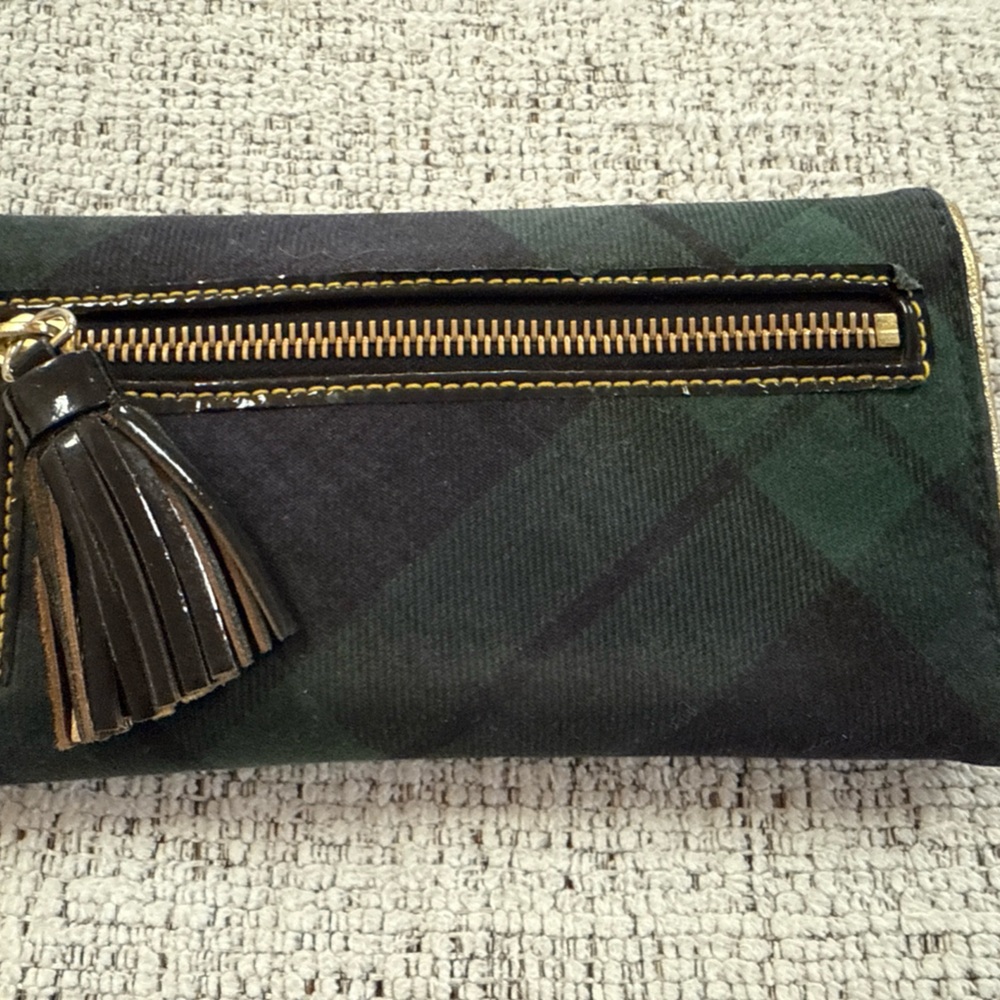 Dooney & Bourke Black and Green Plaid Wallet Tassel Zip - Picture 3 of 13